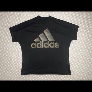Adidas Black Short Sleeve T-shirt with Yellow Gradient Logo on Front “Glam Tee”